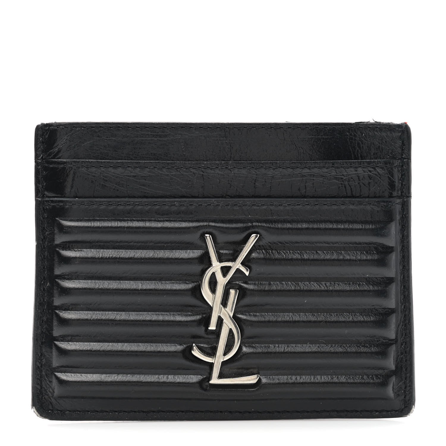 Saint Laurent Ribbed Calfskin Opium Monogram Credit Card Case Black 1 of 10