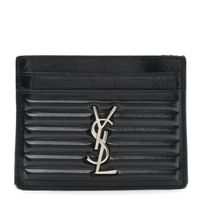 Saint Laurent Ribbed Calfskin Opium Monogram Credit Card Case Black 1 of 10