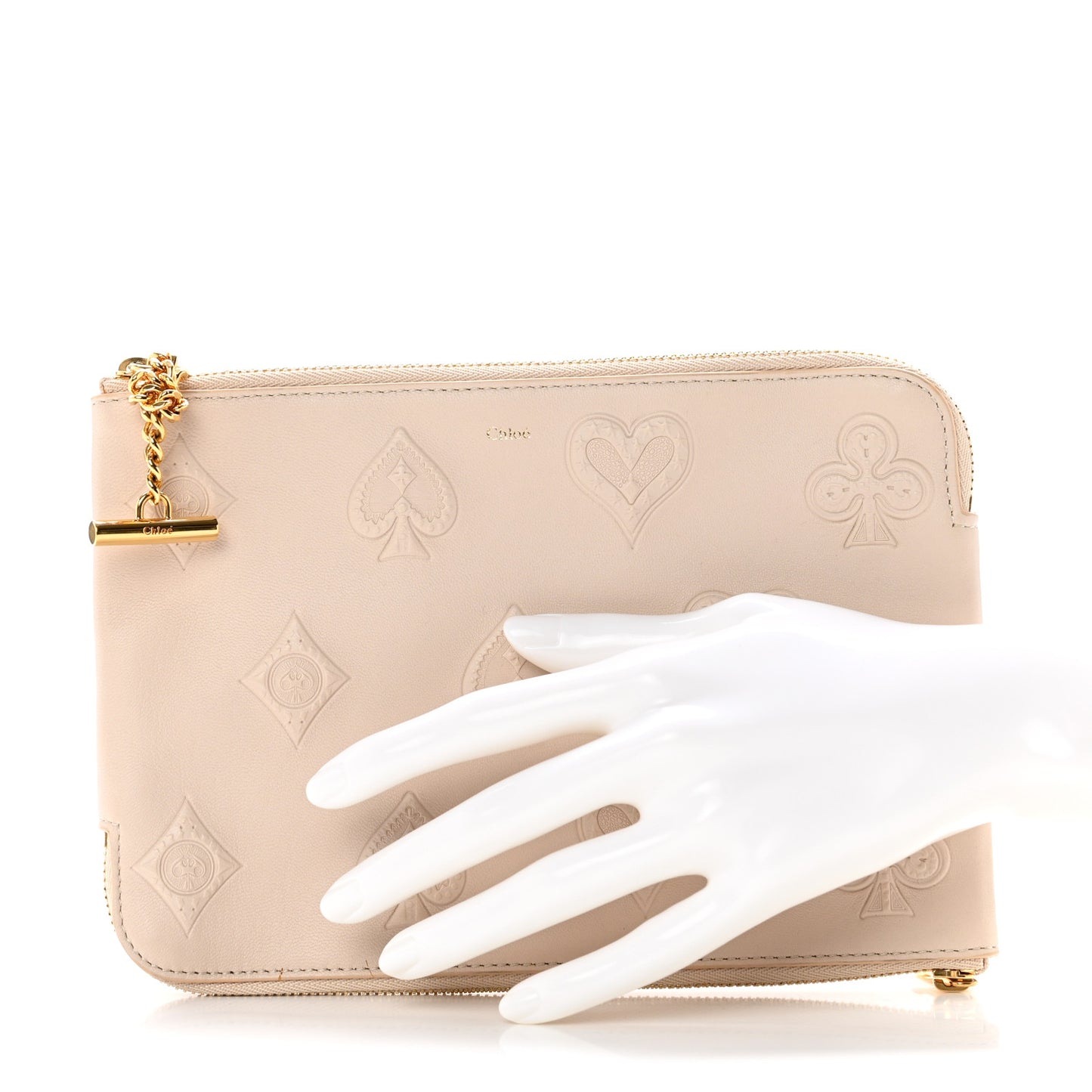 Calfskin Embossed Double Zip Flat Pouch Clutch Blush Nude