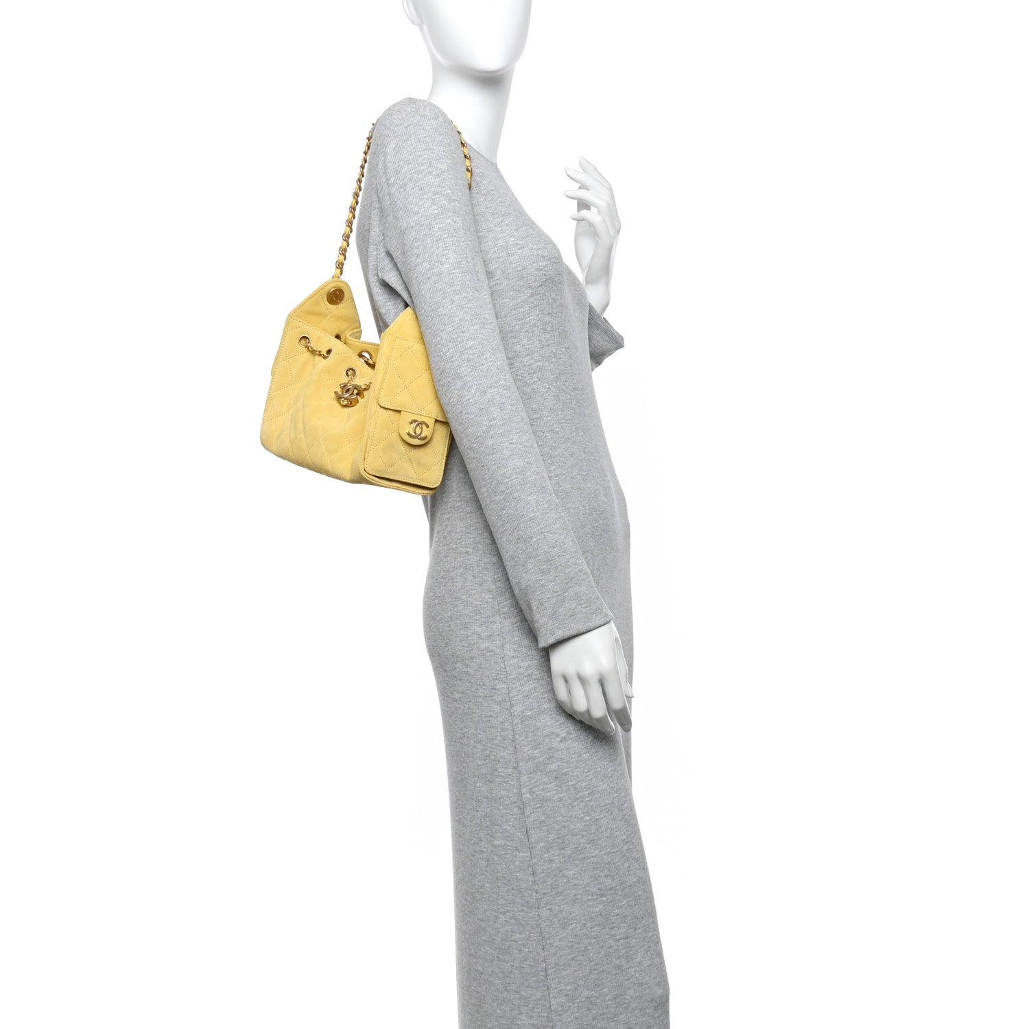 Chanel Suede Quilted Mini Chanel 25 Handbag Yellow 2 of 11