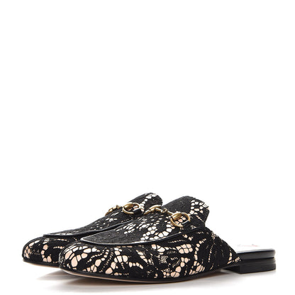 Gucci Lace Malaga Kid Womens Princetown Slippers 36 Black Skin Rose 2 of 8