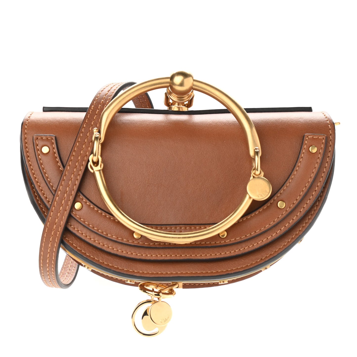 Calfskin Small Nile Bracelet Minaudiere Bag Caramel
