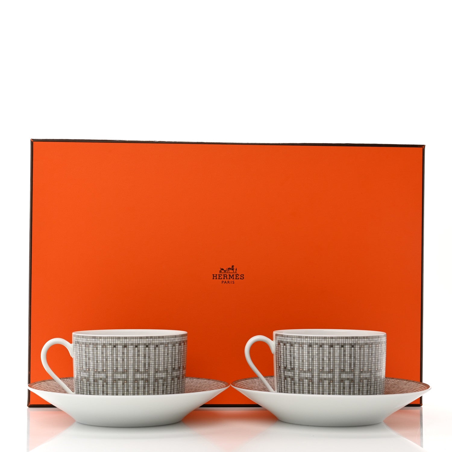 Hermes Porcelain Mosaique Au 24 Platine Breakfast Cup And Saucer Set Of 2 9 of 9