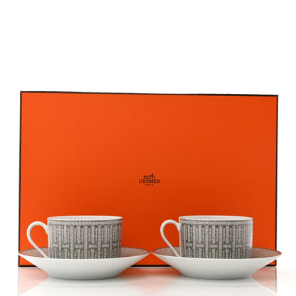 Hermes Porcelain Mosaique Au 24 Platine Breakfast Cup And Saucer Set Of 2 9 of 9