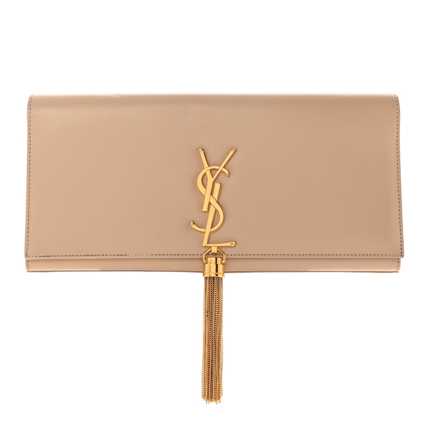 Calfskin Classic Monogram Tassel Clutch Nude Powder