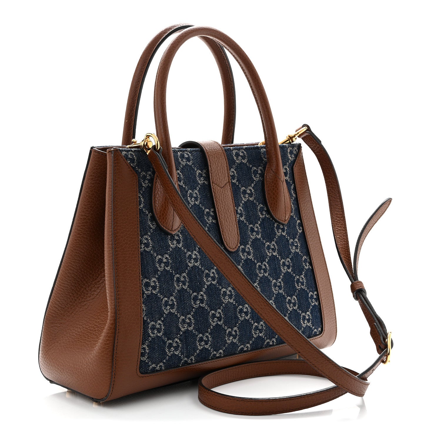 Gucci New Denim GG Monogram Dollar Calfskin Medium Jackie 1961 Tote Blue Tea Cuir Epilog 3 of 11