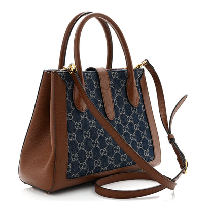 Gucci New Denim GG Monogram Dollar Calfskin Medium Jackie 1961 Tote Blue Tea Cuir Epilog 3 of 11