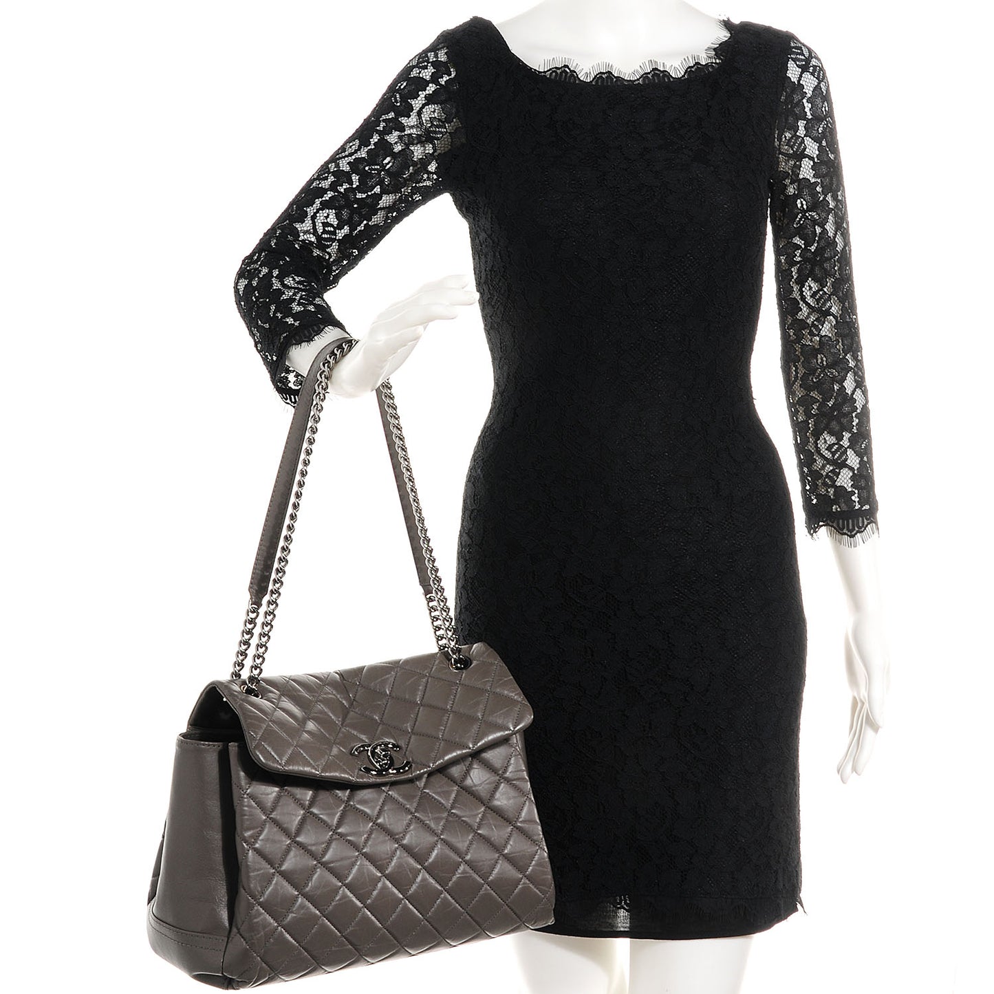 CAged Calfskin Medium Lady Pearly Flap Grey