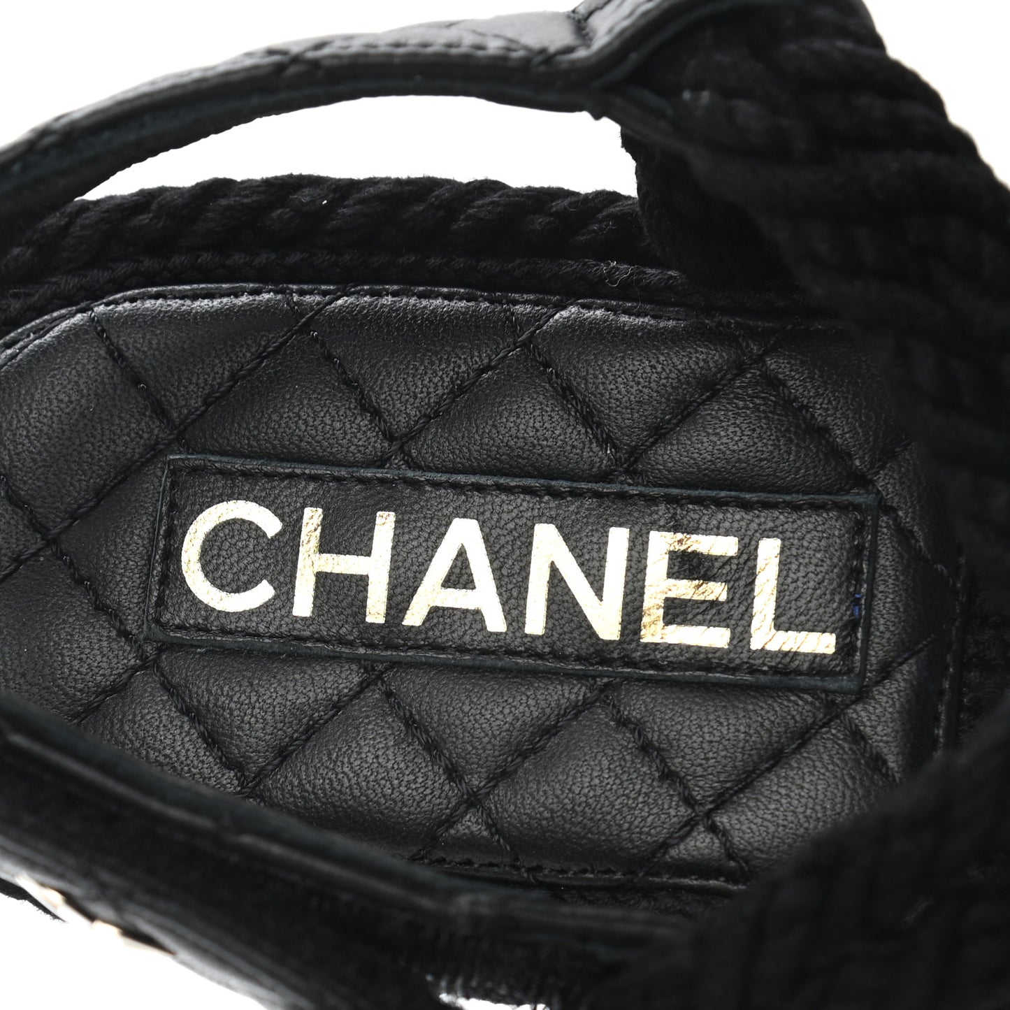 Cord Lambskin Quilted Logo Sandals 37 Black