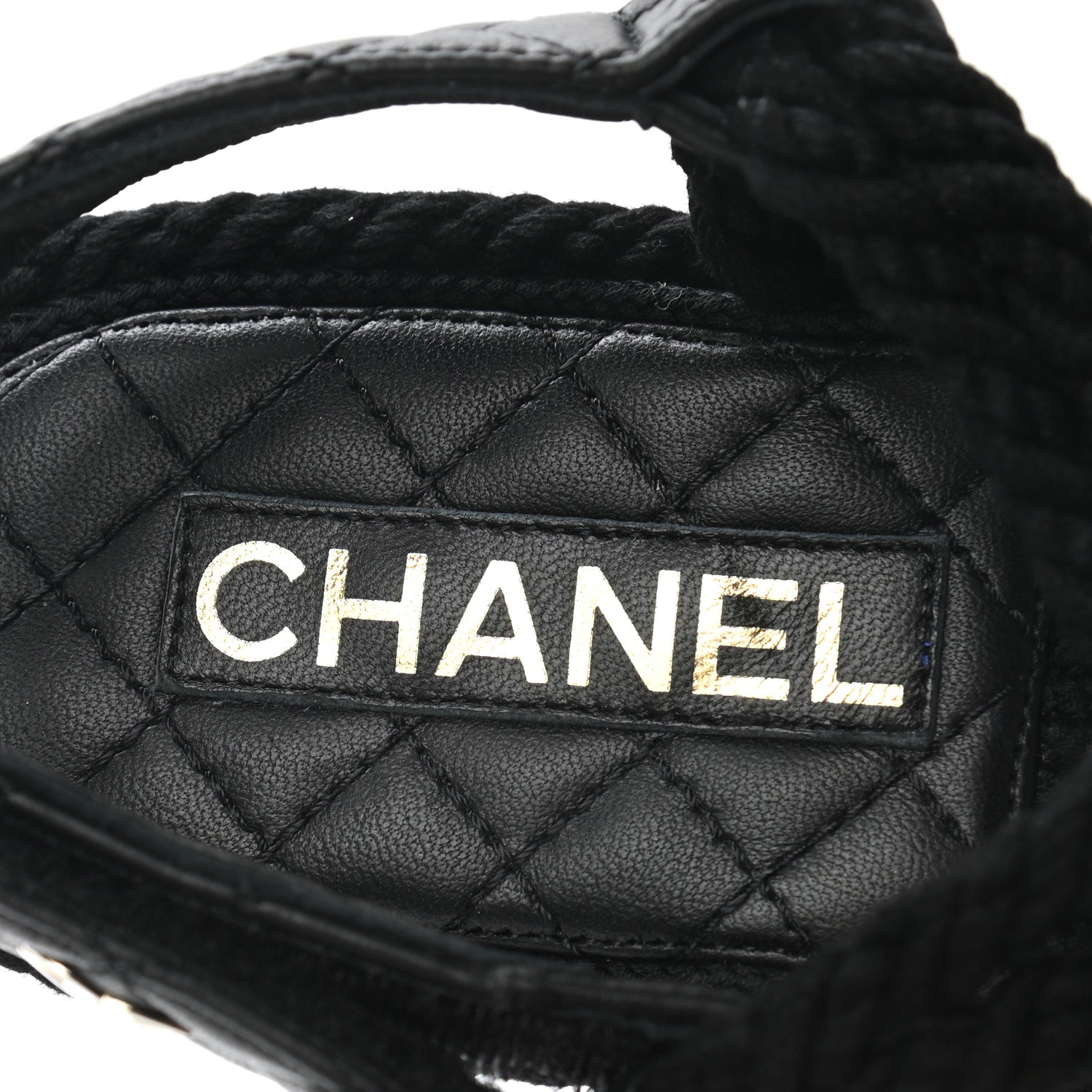 Chanel Cord Lambskin Quilted Logo Sandals 37 Black 7 of 8