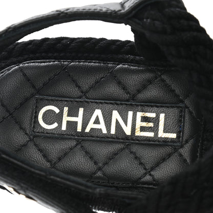 Chanel Cord Lambskin Quilted Logo Sandals 37 Black 7 of 8
