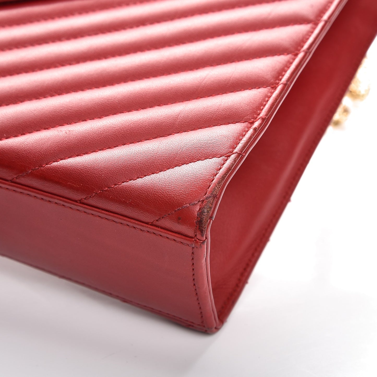 Lambskin Matelasse Chevron Large Monogram Satchel Red