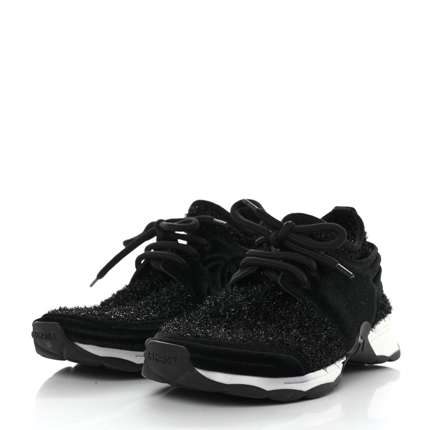 Chanel Stretched Fabric Velvet CC Womens Sneakers Black 3 of 7