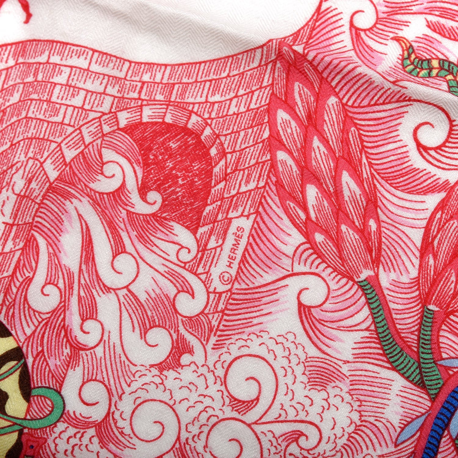 Hermes Cashmere Silk Cosmographia Universalis Shawl 140 Rose White Bleu 3 of 6