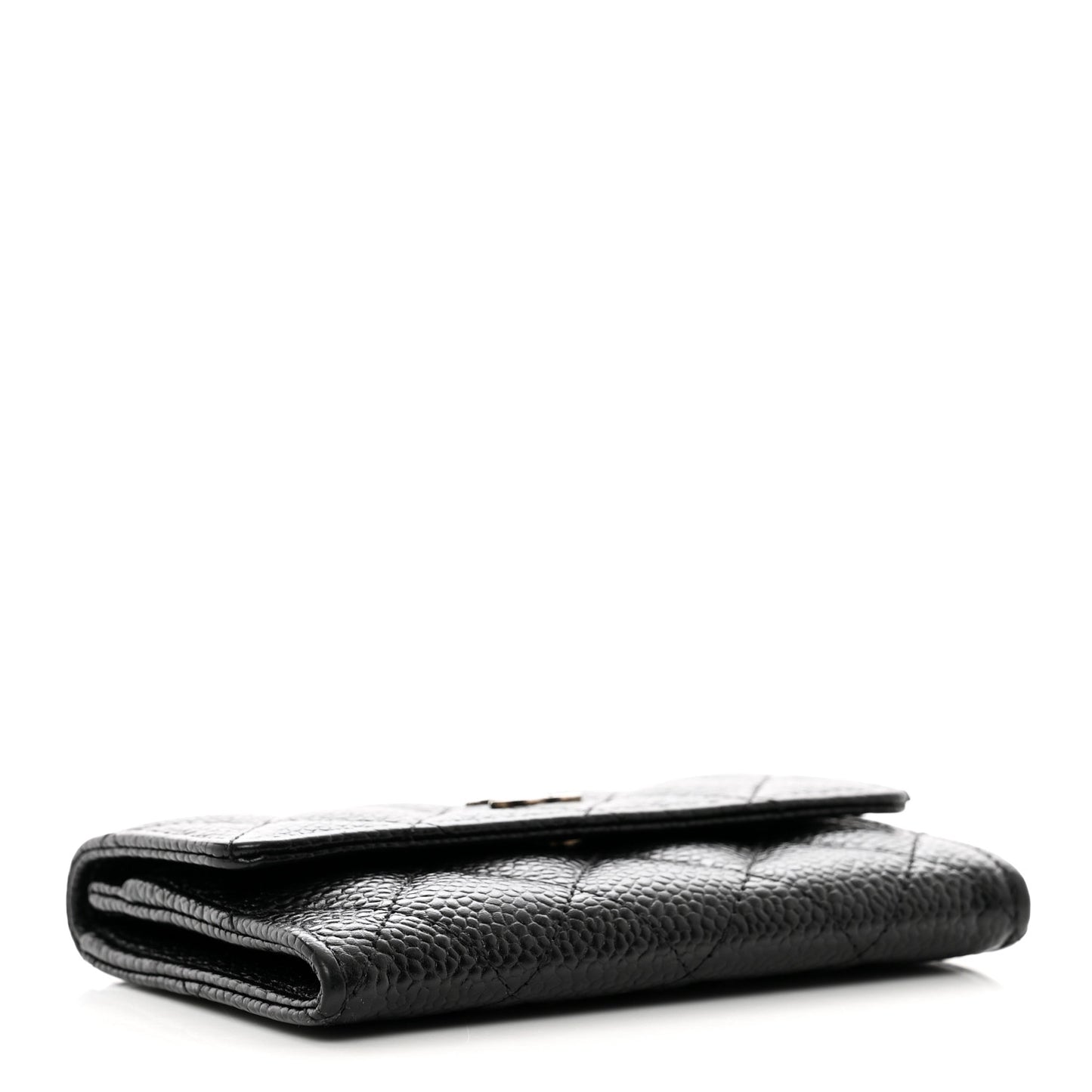 Caviar Quilted Flap Card Holder Wallet Black