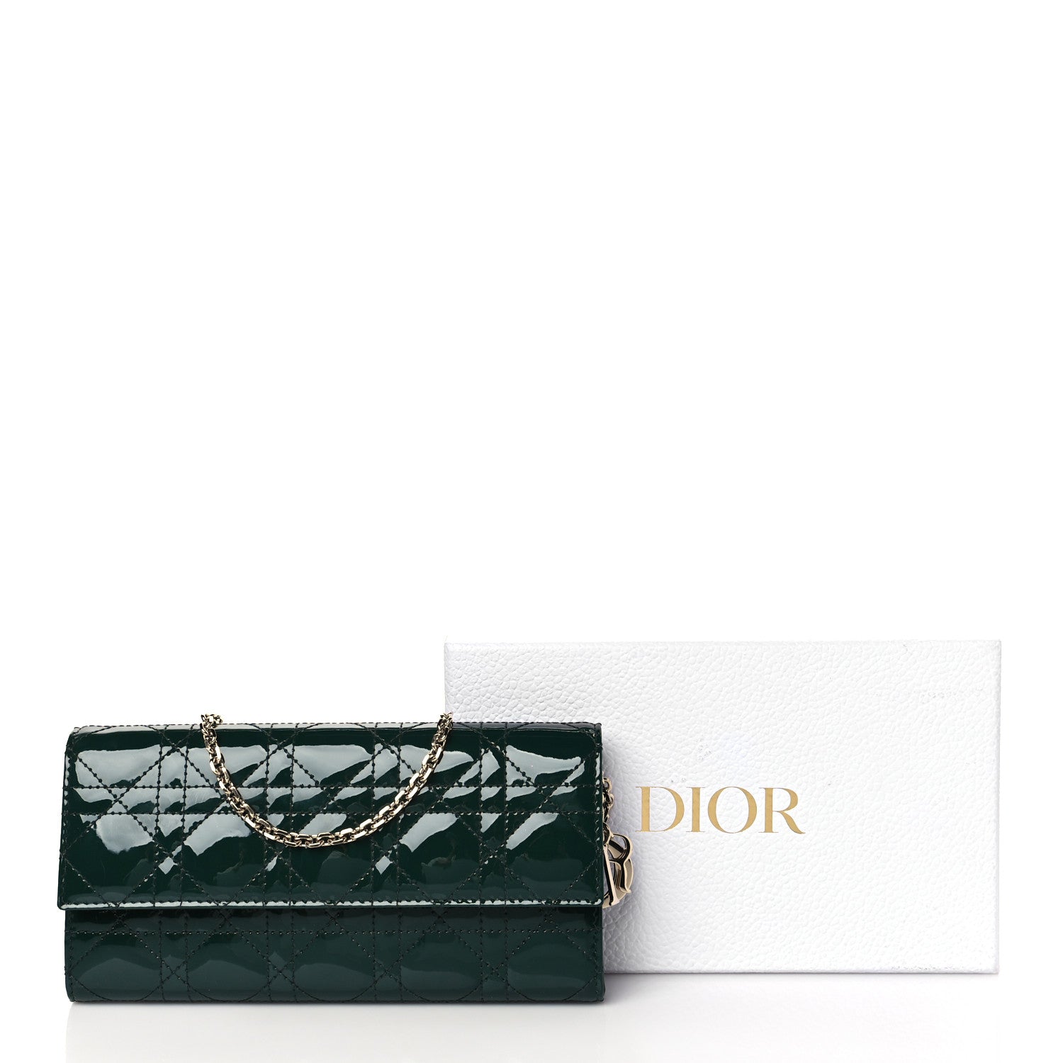 Christian Dior Patent Cannage Rendez-vous Chain Wallet Dark Green 10 of 10