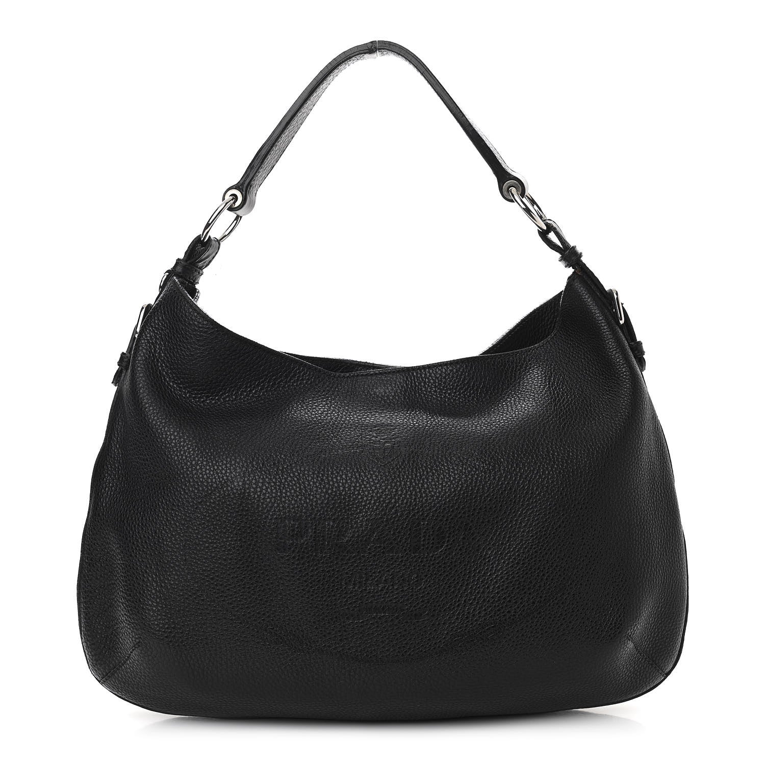 Prada Vitello Daino Embossed Logo Hobo Black 1 of 13