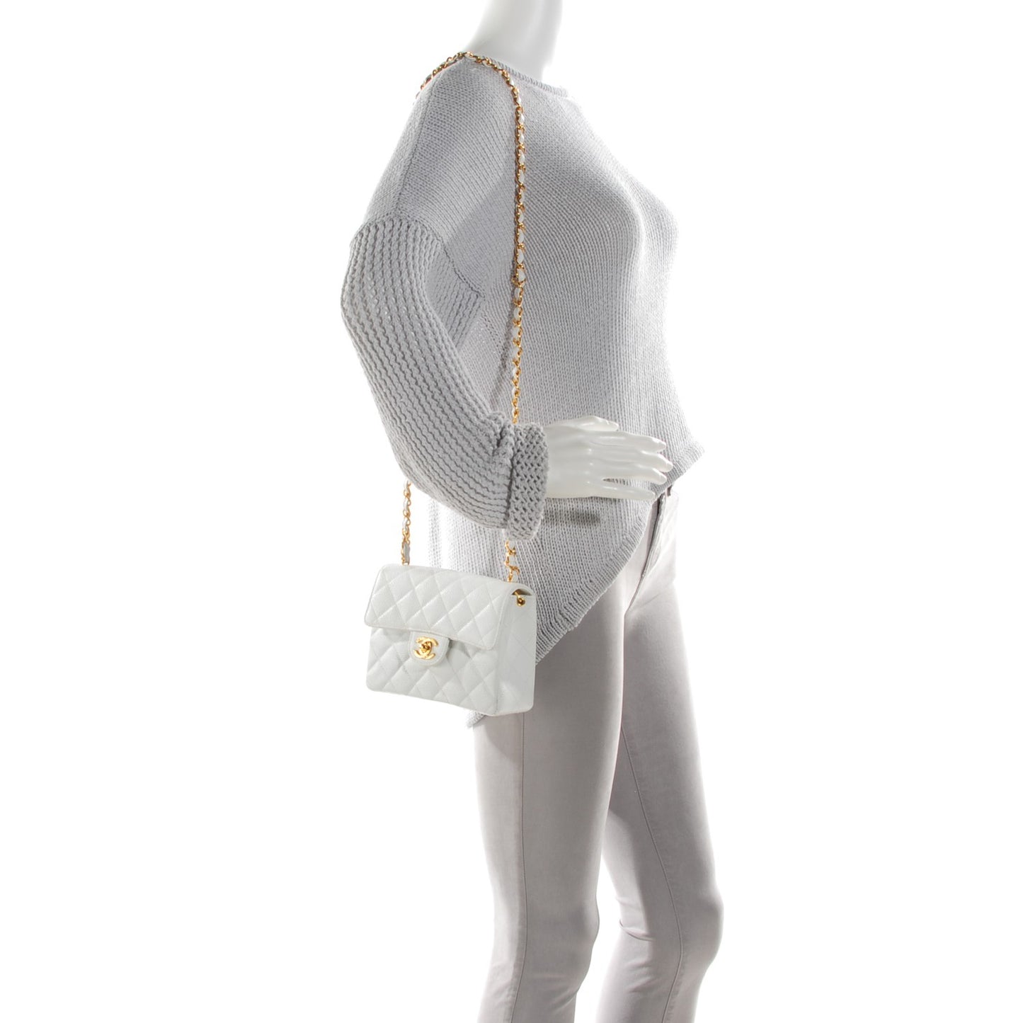 Caviar Quilted Mini Square Flap White