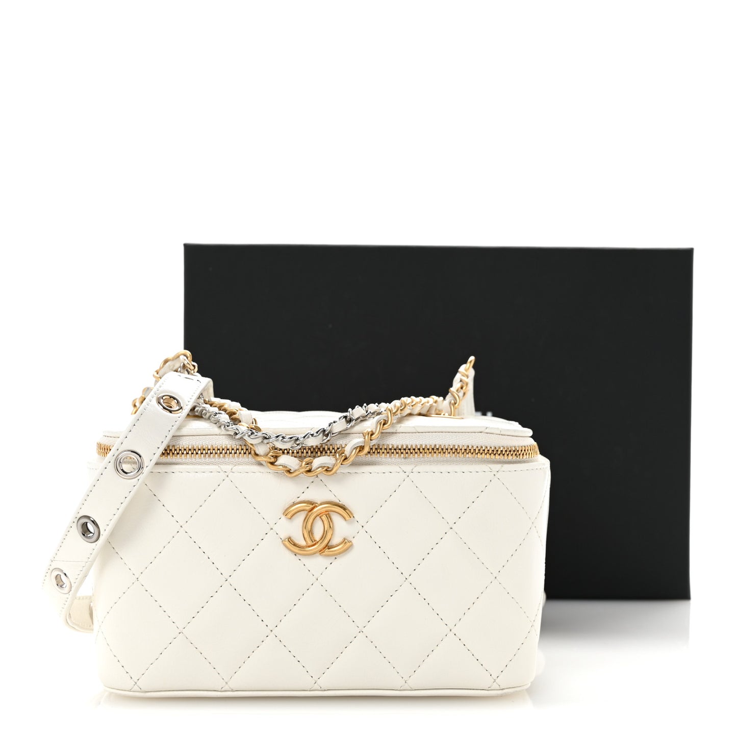 Goatskin Quilted Punk Essentials Vanity Case With Chain White