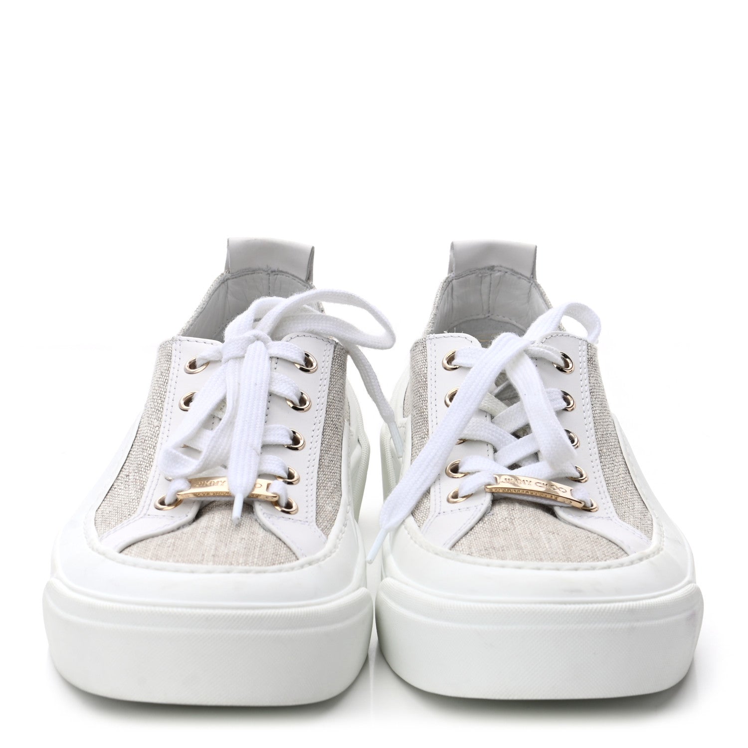 Jimmy Choo Calfskin Linen VBC Lace Up Sneakers 38.5 White Natural 2 of 10