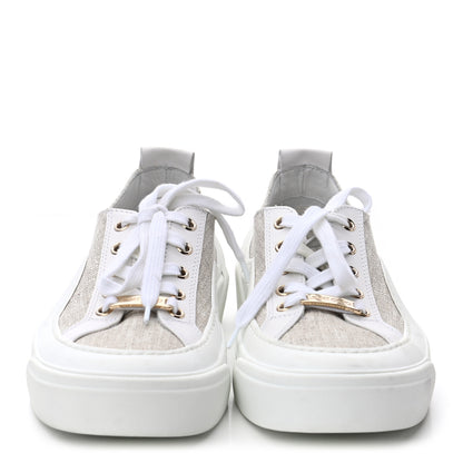 Jimmy Choo Calfskin Linen VBC Lace Up Sneakers 38.5 White Natural 2 of 10