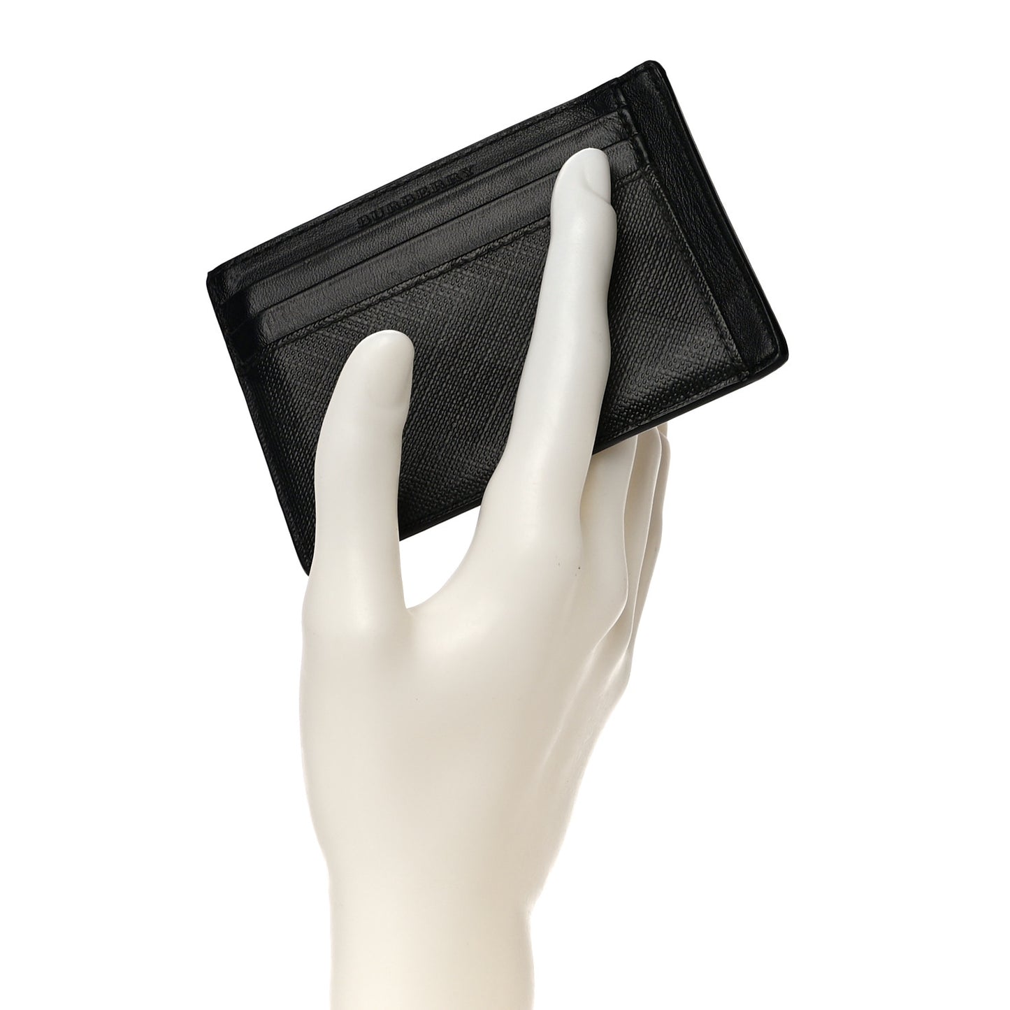Grained Calfskin London Check Money Clip Card Case Navy Black