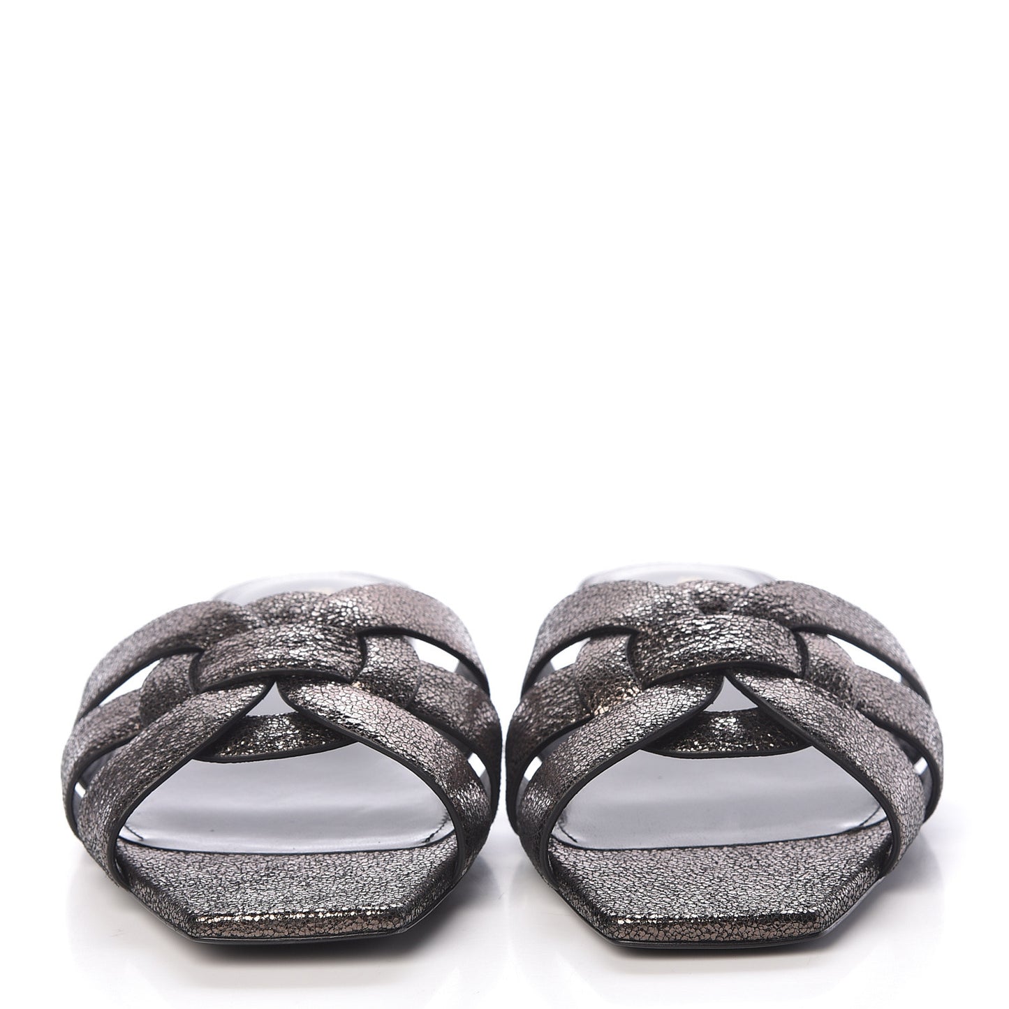 Metallic Crackled Calfskin Nu Pied 05 Slide Sandals 39.5 Black Gun Metal