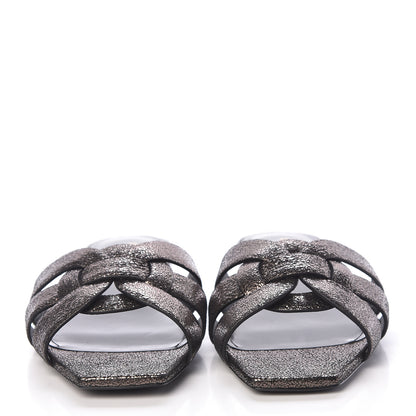 Saint Laurent Metallic Crackled Calfskin Nu Pied 05 Slide Sandals 39.5 Black Gun Metal 2 of 9