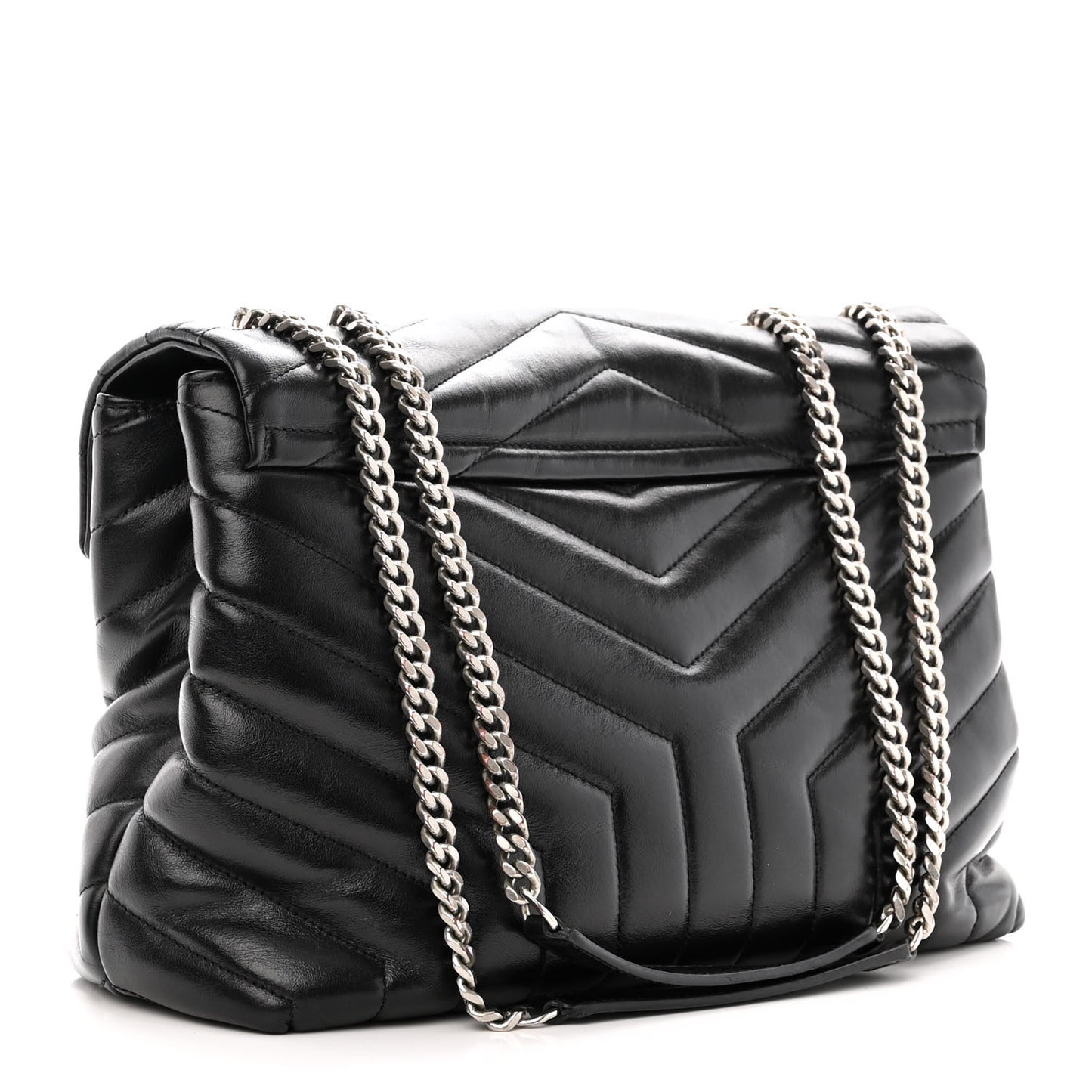 Calfskin Y Quilted Monogram Medium Loulou Chain Satchel Black