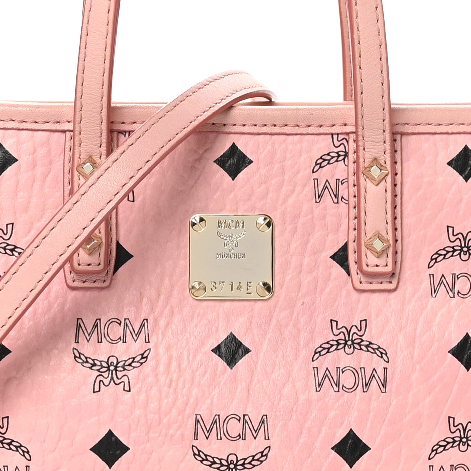 MCM Visetos Mini Anya Top Zip Shopper Tote Soft Pink 7 of 9