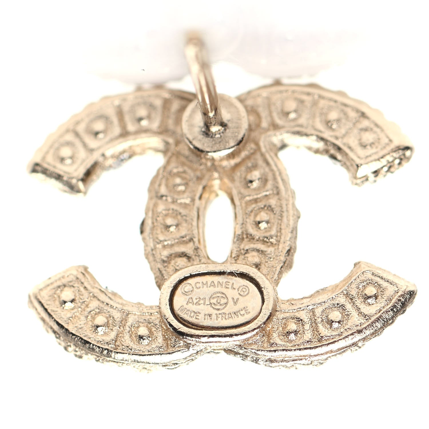 Chanel Pearl Crystal CC Earrings Light Gold 4 of 5