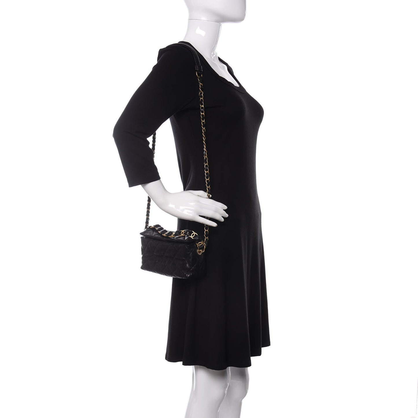 Crumpled Lambskin Quilted Small CC Links Shoulder Bag Black