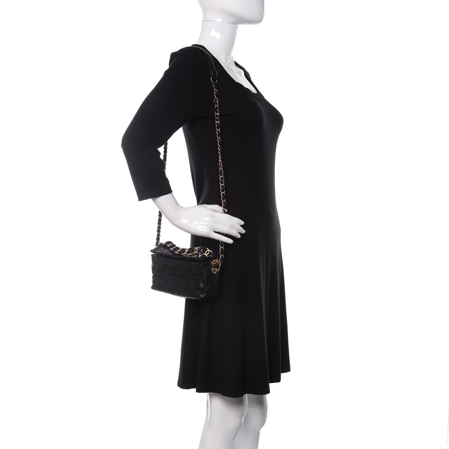 Chanel Crumpled Lambskin Quilted Small CC Links Shoulder Bag Black 2 of 12