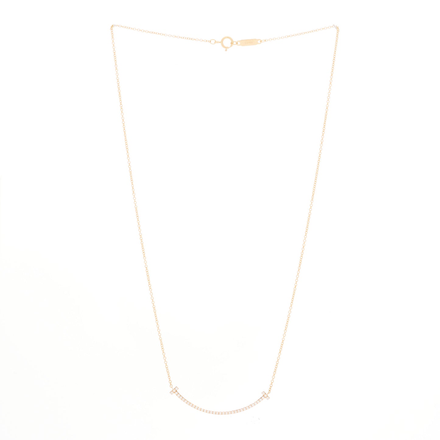 18K Rose Gold Diamond Small T Smile Pendant Necklace