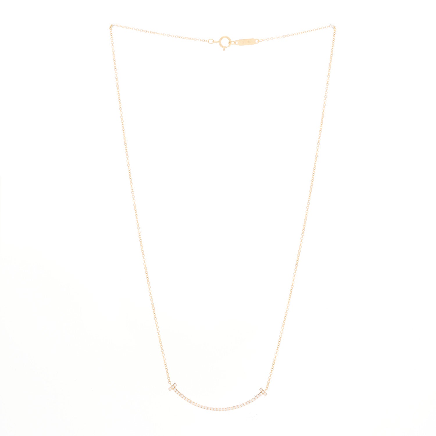Tiffany 18K Rose Gold Diamond Small T Smile Pendant Necklace 2 of 6