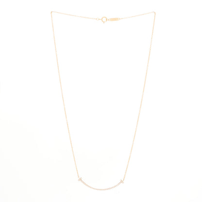 Tiffany 18K Rose Gold Diamond Small T Smile Pendant Necklace 2 of 6