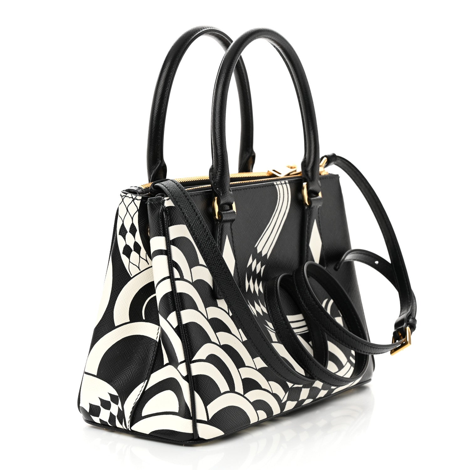Prada Saffiano Sanke Print Mini Galleria Double Zip Tote Black White 3 of 10