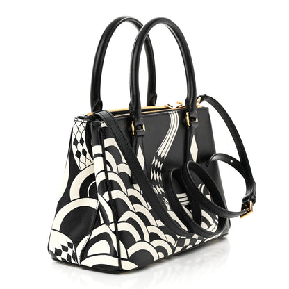 Prada Saffiano Sanke Print Mini Galleria Double Zip Tote Black White 3 of 10