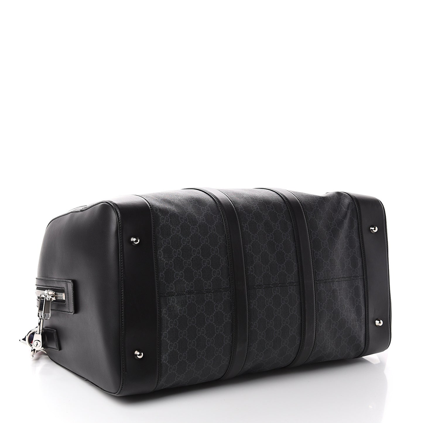 Soft GG Supreme Monogram Appia Calfskin Web Large Carry On Duffle Bag Black Grey
