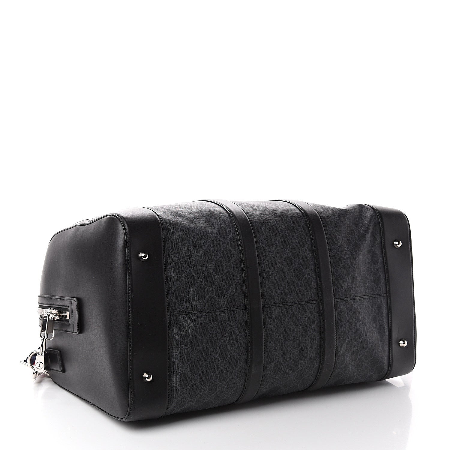 Gucci Soft GG Supreme Monogram Appia Calfskin Web Large Carry On Duffle Bag Black Grey 3 of 8