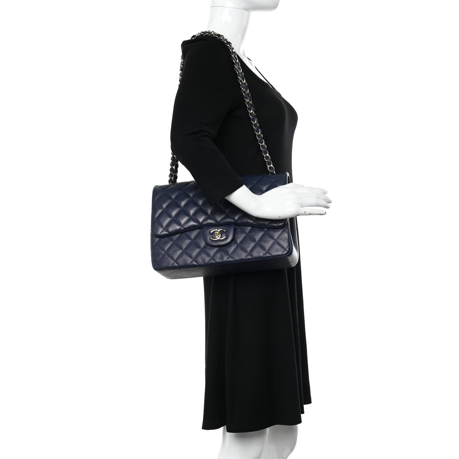 Chanel Caviar Quilted Jumbo Double Flap Navy Blue 2 of 12