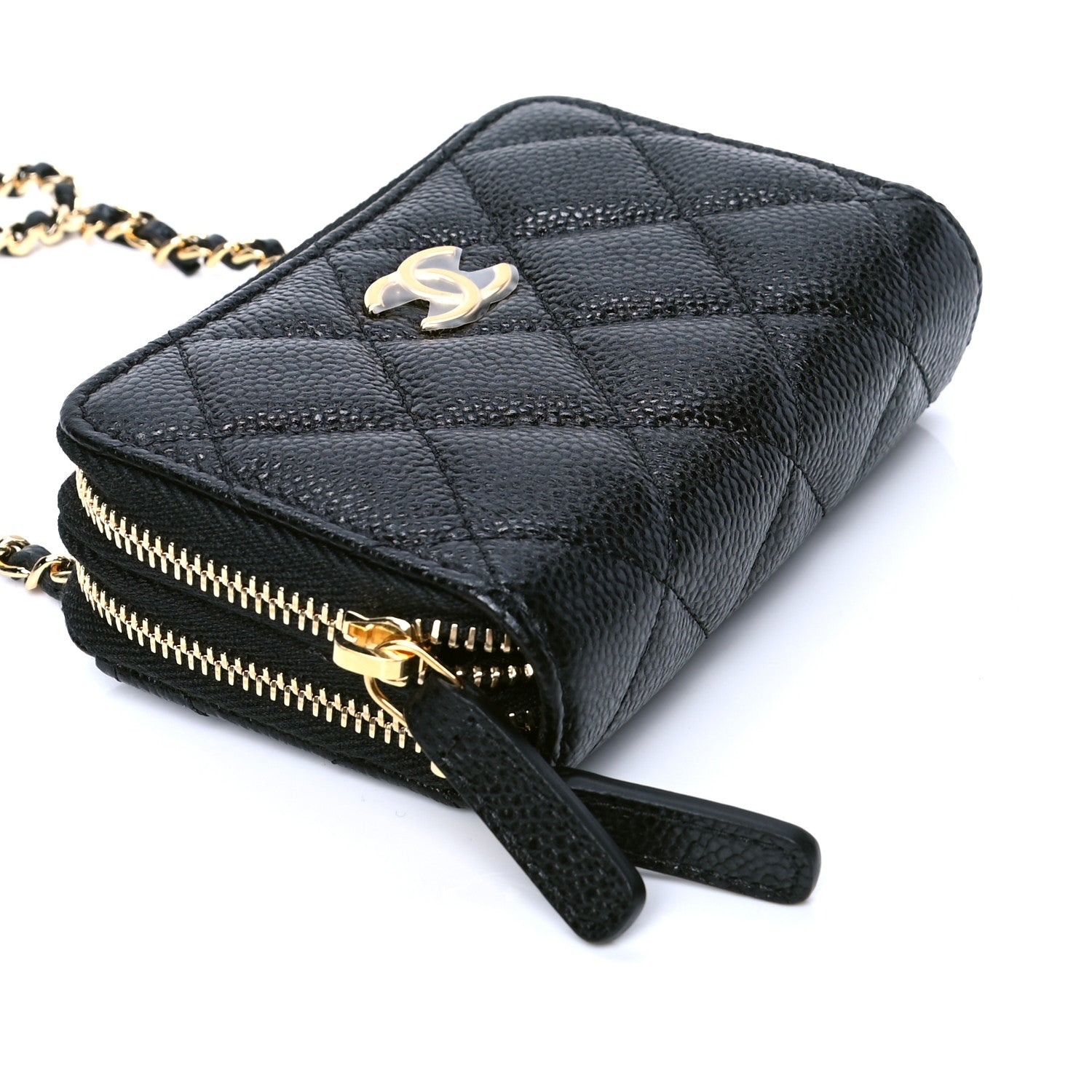 Chanel Caviar Quilted Miss Coco Zip Card Holder On Chain Black 3 of 5