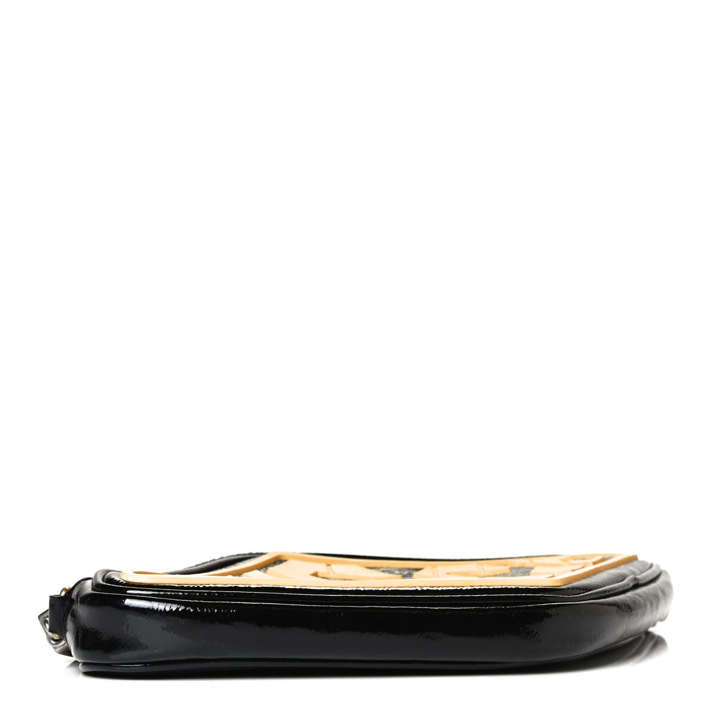 Patent Rubber Game Patch Logo Wrist Bag Black