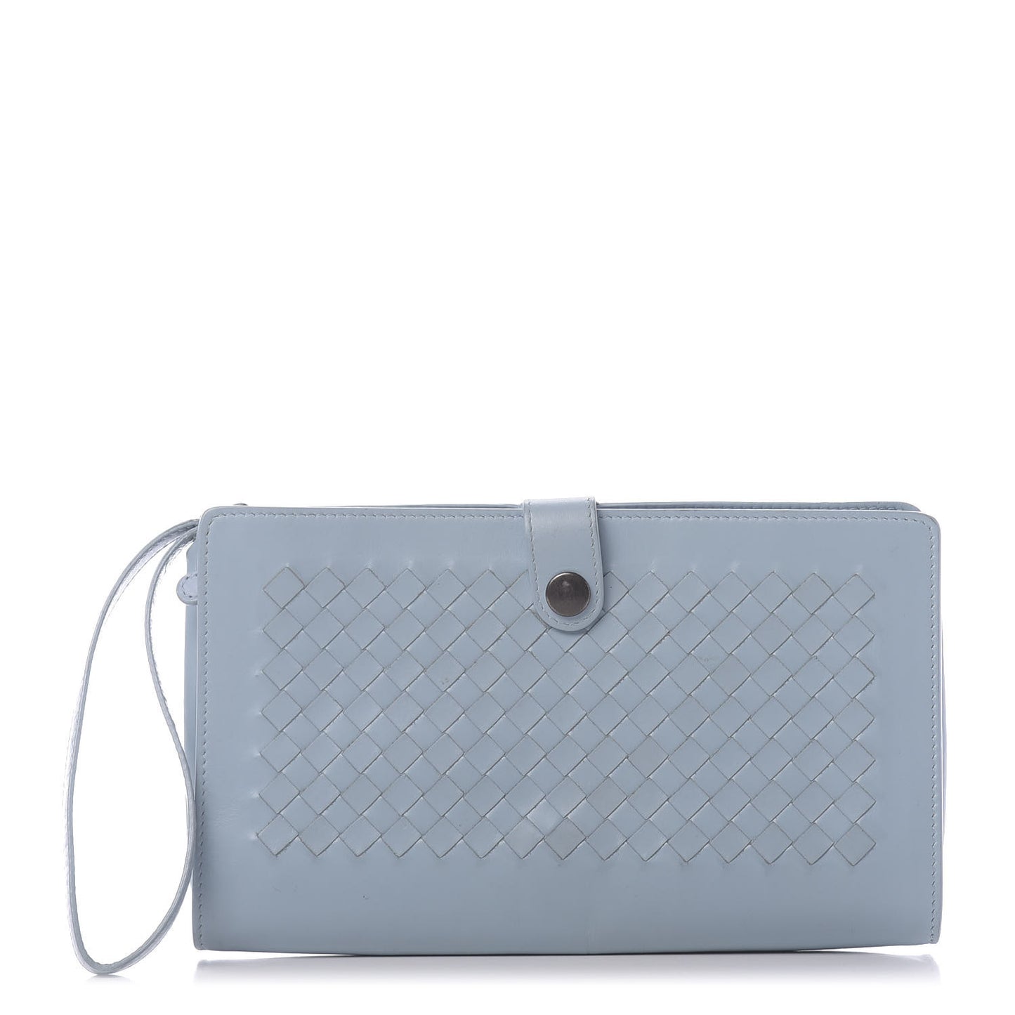 Calfskin Intrecciato Flap Wristlet Light Blue