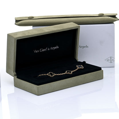 Van Cleef & Arpels 18K Yellow Gold Black Onyx 5 Motifs Vintage Alhambra Bracelet 7 of 9