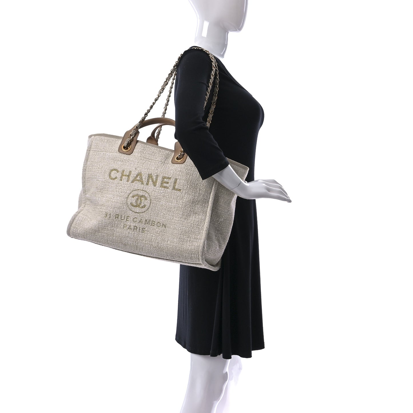 Mixed Fibers Calfskin Medium Deauville Tote Light Beige