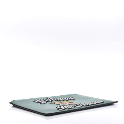 Gucci Calfskin Embroidered Large L'Aveugle Par Amour Zip Pouch Green 4 of 10