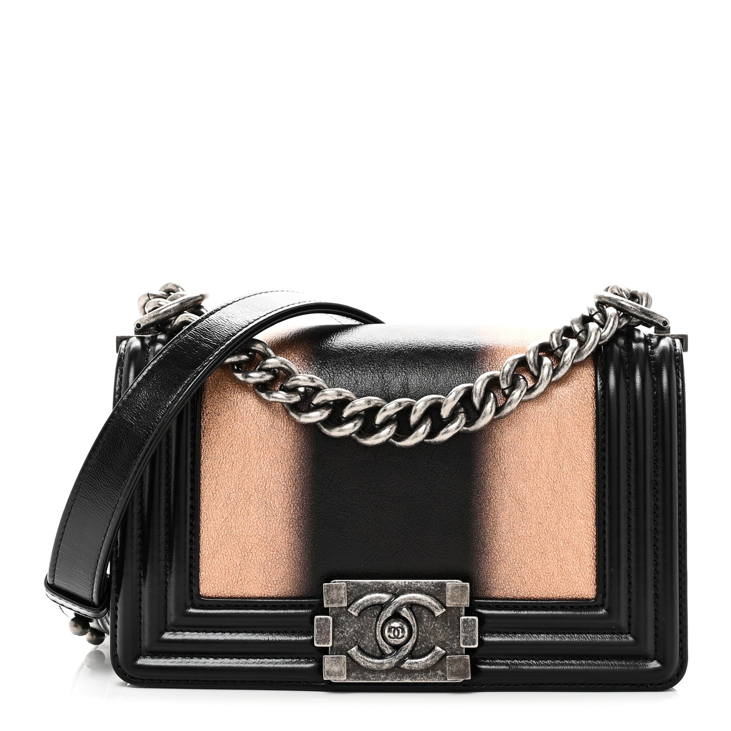 Metallic Glazed Calfskin Small Boy Flap Black Gold