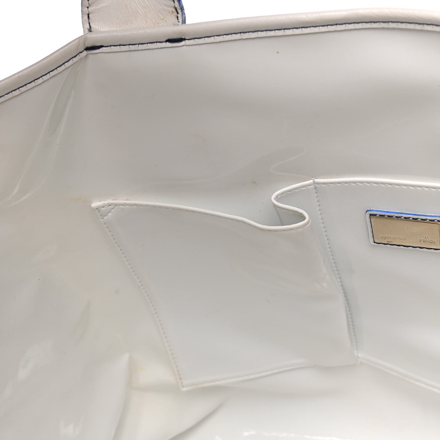 Fendi Calfskin Canvas Basket Sea Medium Tote White Blue 20 of 27
