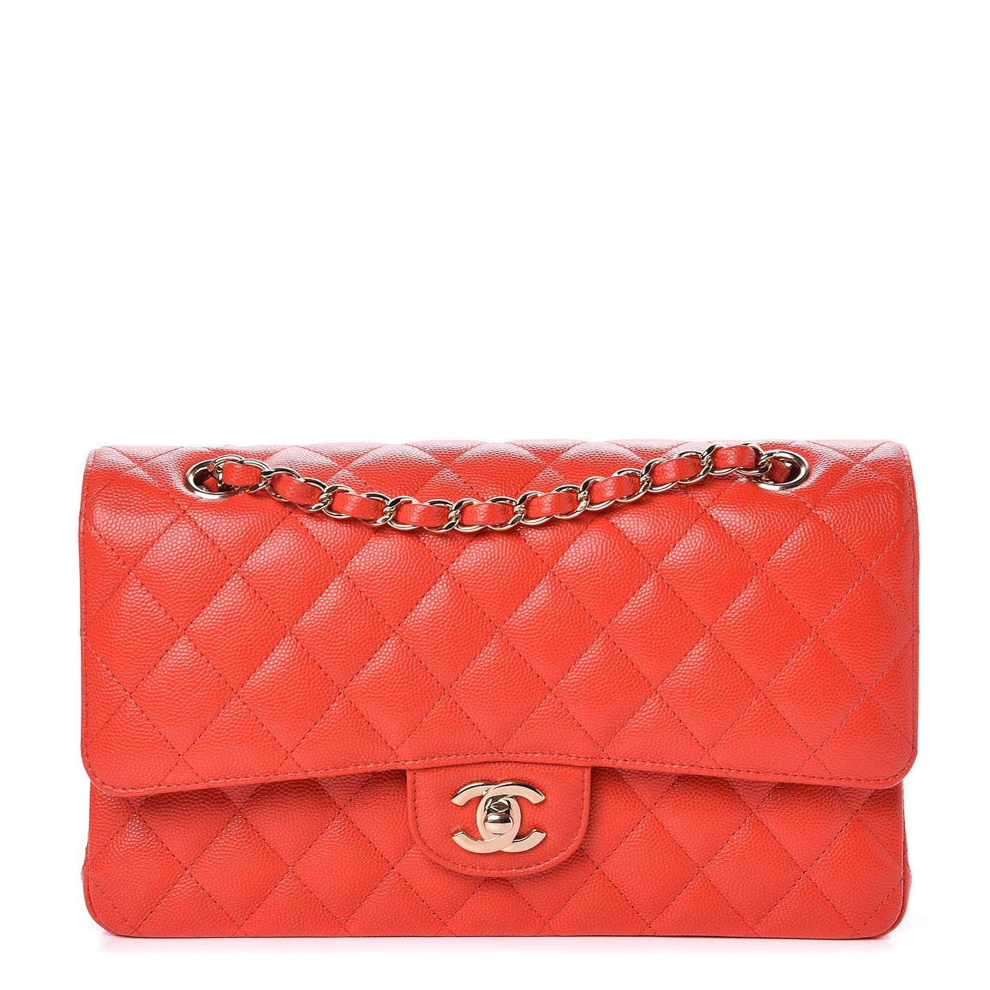 Caviar Quilted Medium Double Flap Red
